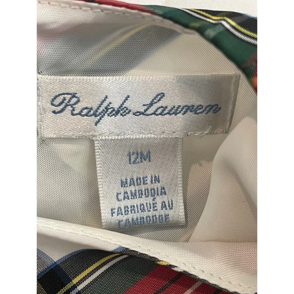 Ralph Lauren Baby Girls Red Green Plaid Holiday Dress Black Bow 12M‎